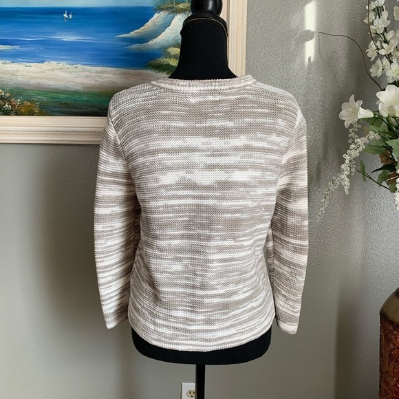 Lands’ End 💯% Cotton Women’s White Gray Button Down Cardigan Sweater Size Small - Picture 13 of 17